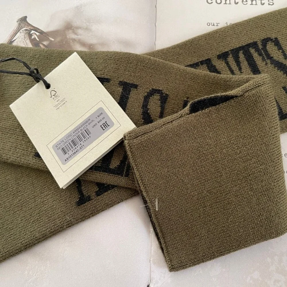 ALL SAINTS Logo Green & Black Arm Warmers are New with Tags! One Size - Picture 4 of 7